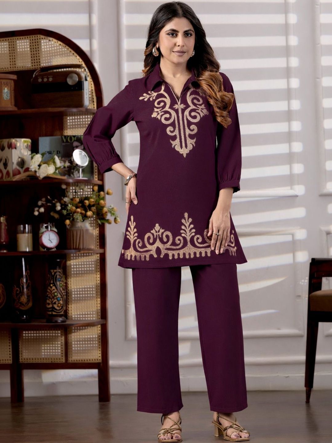 CORSICA Cotton Embroidered Tunic with Palazzos