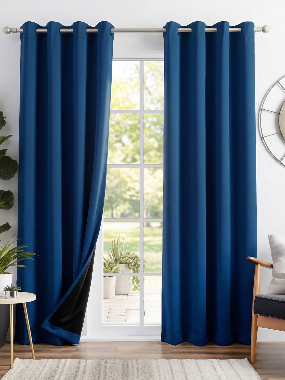 2Pcs Black Out Door Curtains Story@home Navy Blue 2 Pieces Black Out Door Curtains