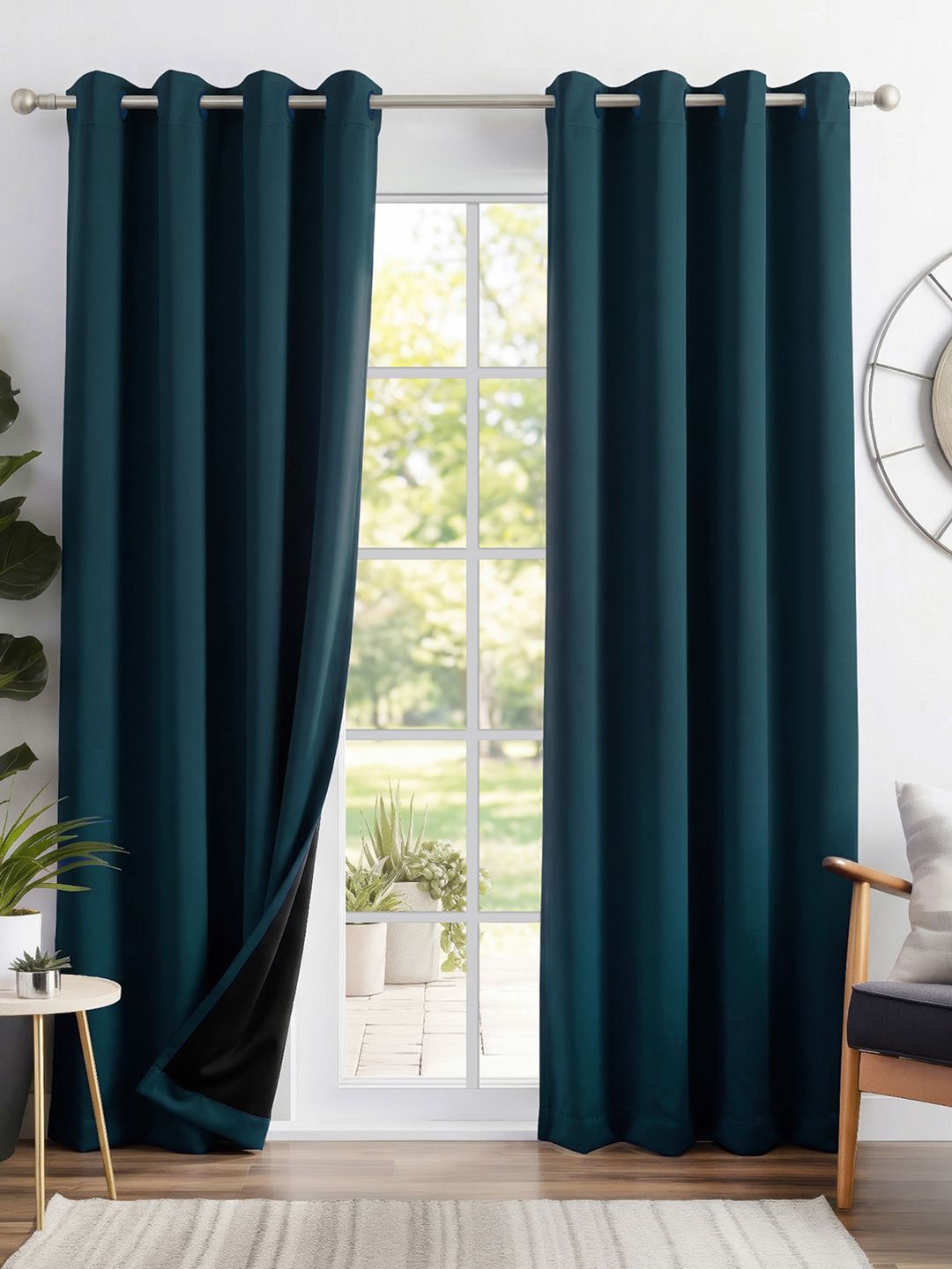 Story@home Story@home Teal Blue 2 Pieces Black Out Door Curtains