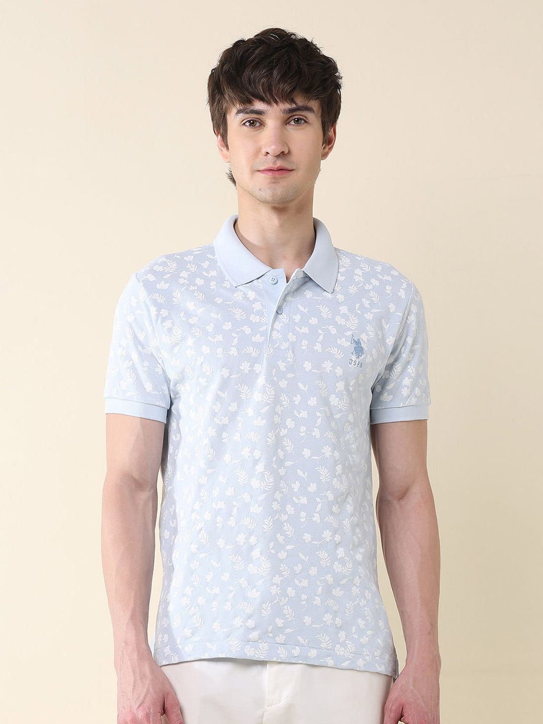 U.S. Polo Assn. Floral Printed Polo Collar Pure Cotton Slim Fit T-shirt