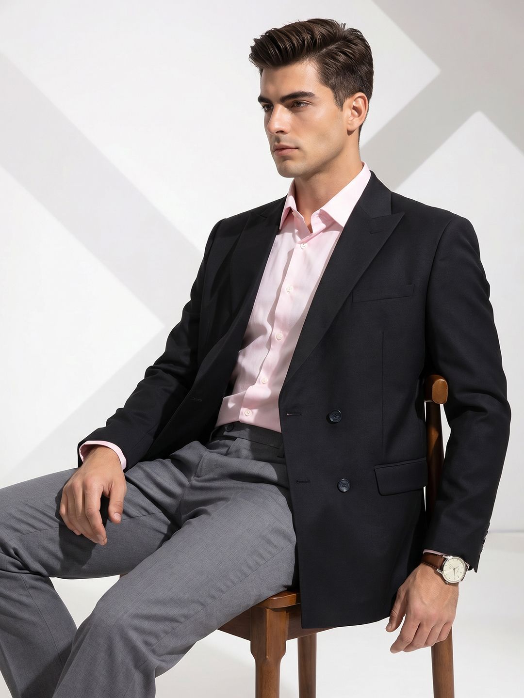 INVICTUS INVICTUS Double-Breasted Peaked Lapel Formal Blazer