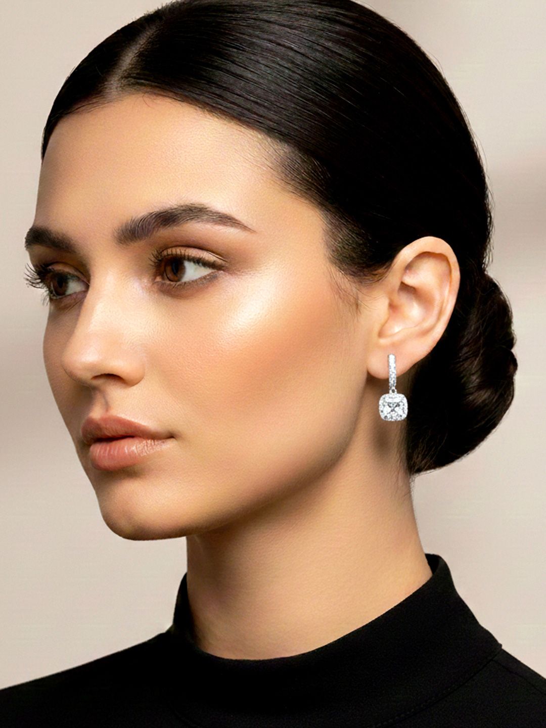 Peora Silver Plated  AD Studded Contemporary Hoop Drop Earrings