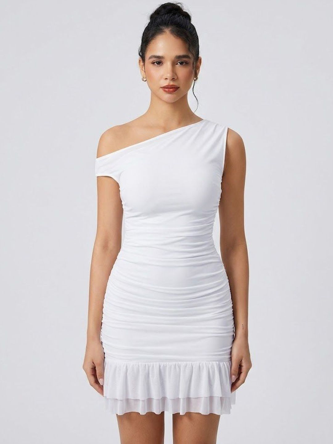 StyleCast x Revolte White Solid Layered Bodycon Mini Dress