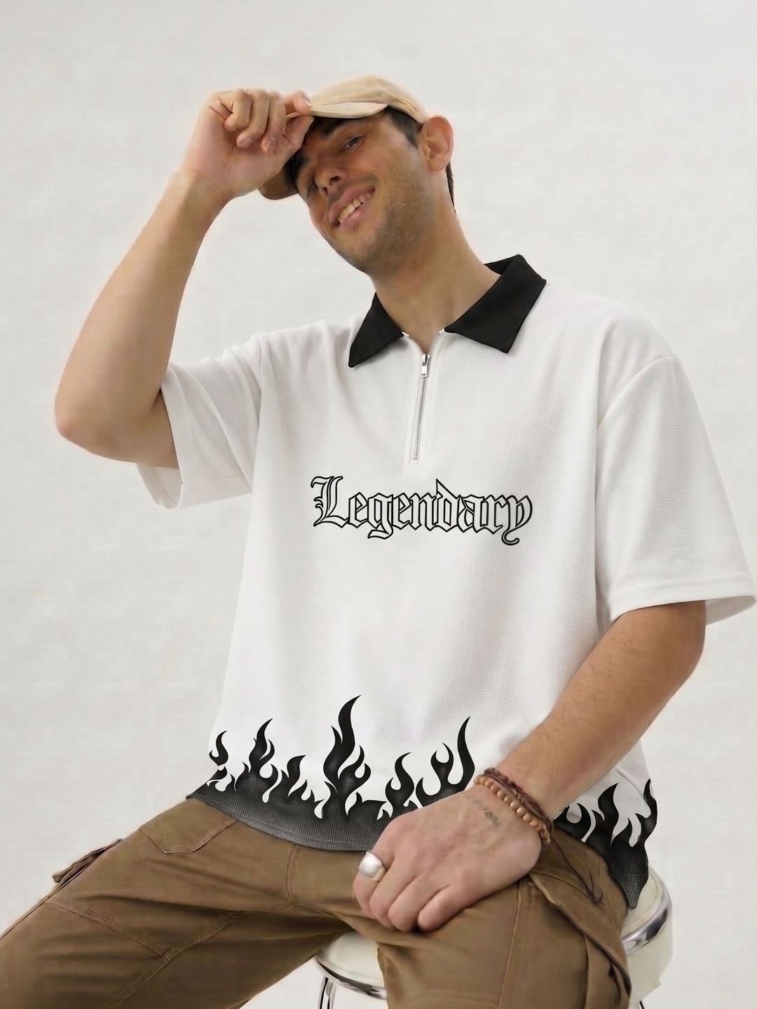 Try This Men Typography Printed Polo Collar T-shirt