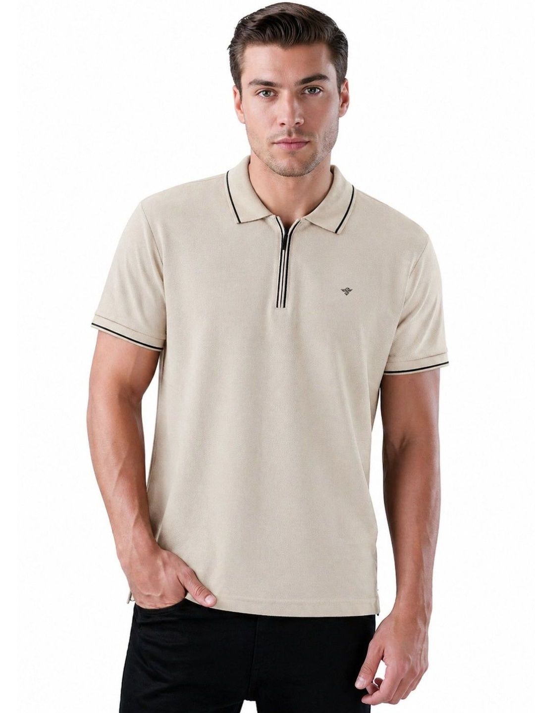 Status Quo Men Brand Logo Polo Collar Pockets T-shirt
