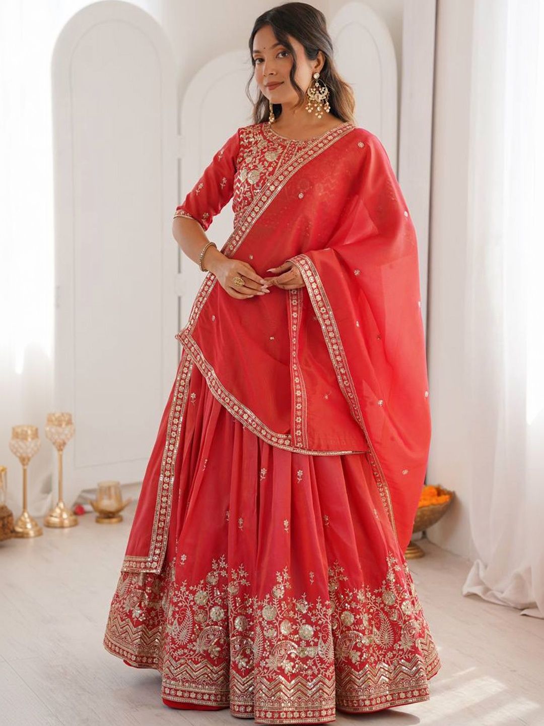 Piludi Embroidered Semi-Stitched Lehenga & Blouse With Dupatta