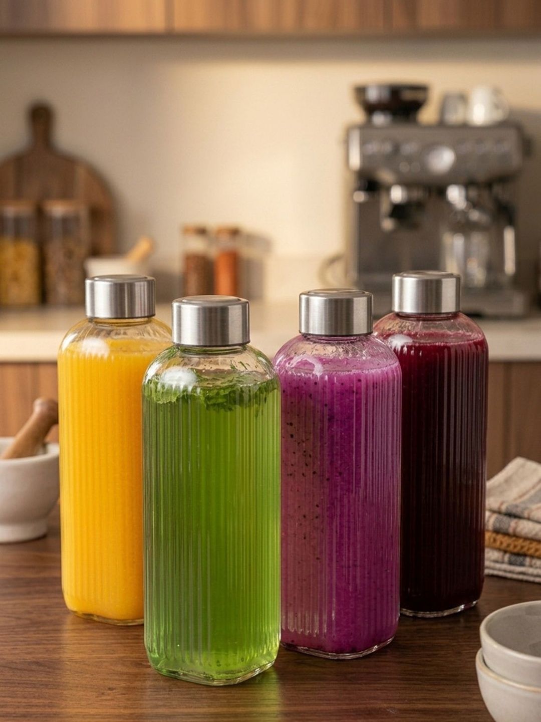 CROCO JAR Transparent Set of 4 Glass Solid Water Bottle