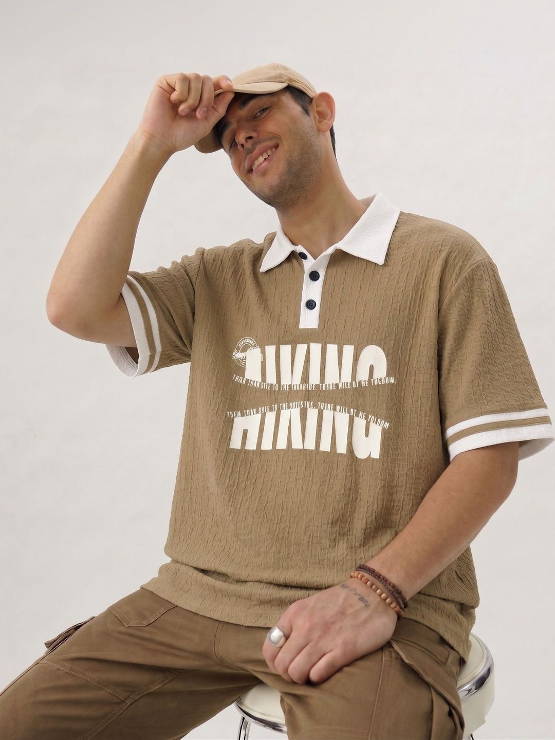 Try This Men Typography Printed Polo Collar T-shirt