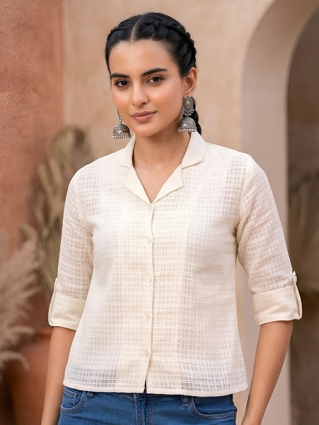 Anouk Rustic Anouk Rustic Women Shirt Collar Cotton Crop Top