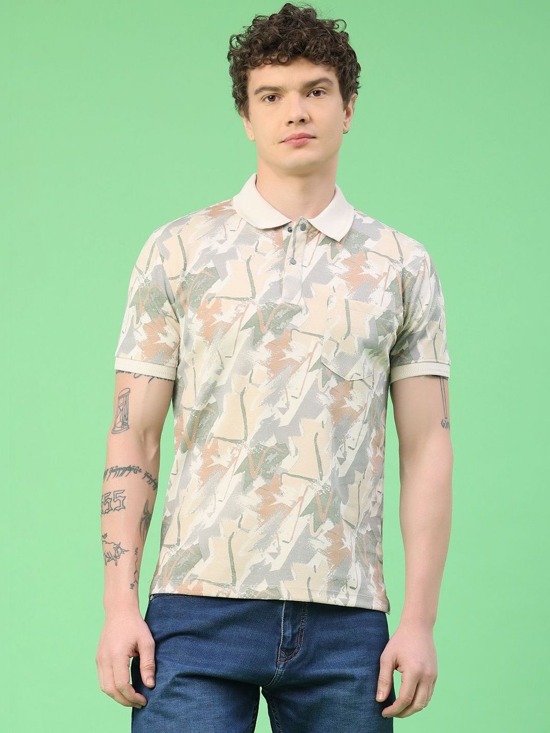 V-Mart Men Printed Polo Collar Pockets T-shirt
