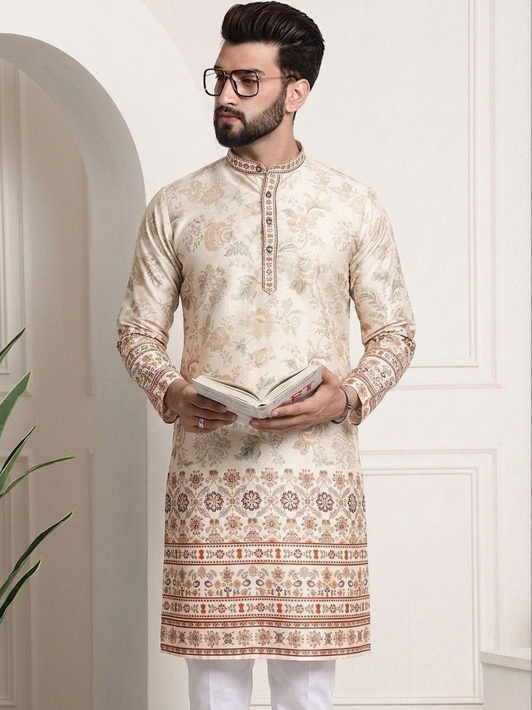 Dincharya Men Floral Printed Kurta