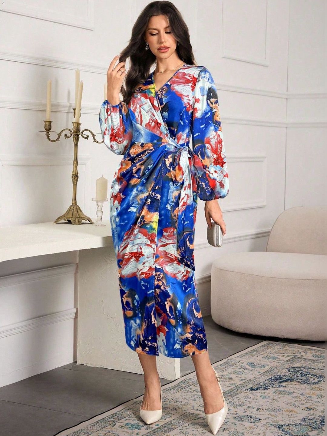 StyleCast x Revolte StyleCast x Revolte Abstract Satin Midi Dress