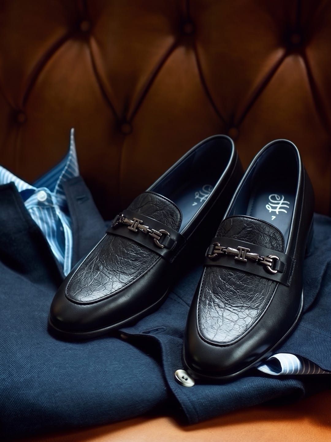 House of Pataudi Men Textured Round Toe Slip-On Loafers Formal Shoes