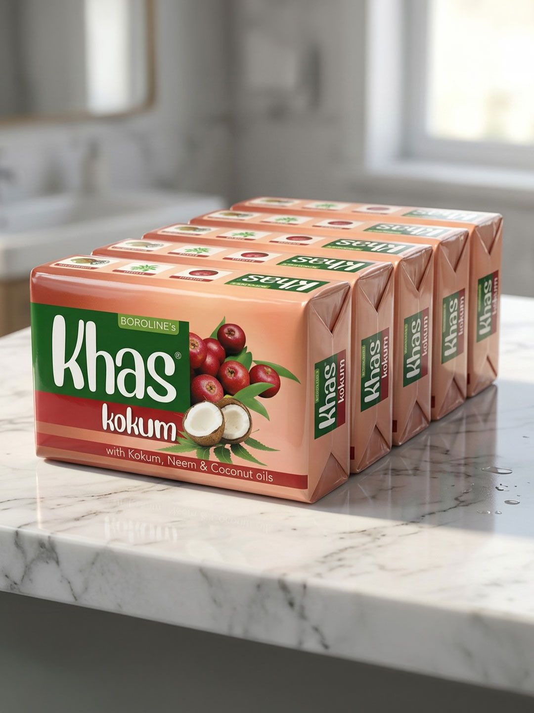 BOROLINE Set Of 5 Khas Kokum Soap With Kokum, Neem & Coconut Oil - 100 g each