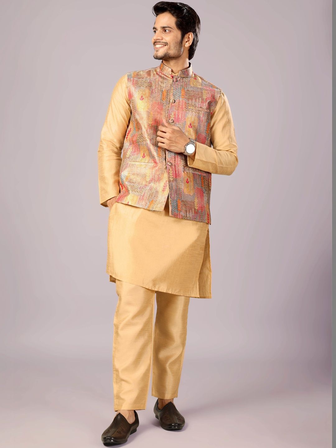MODERN MUGHALS Printed Satin Nehru Jackets