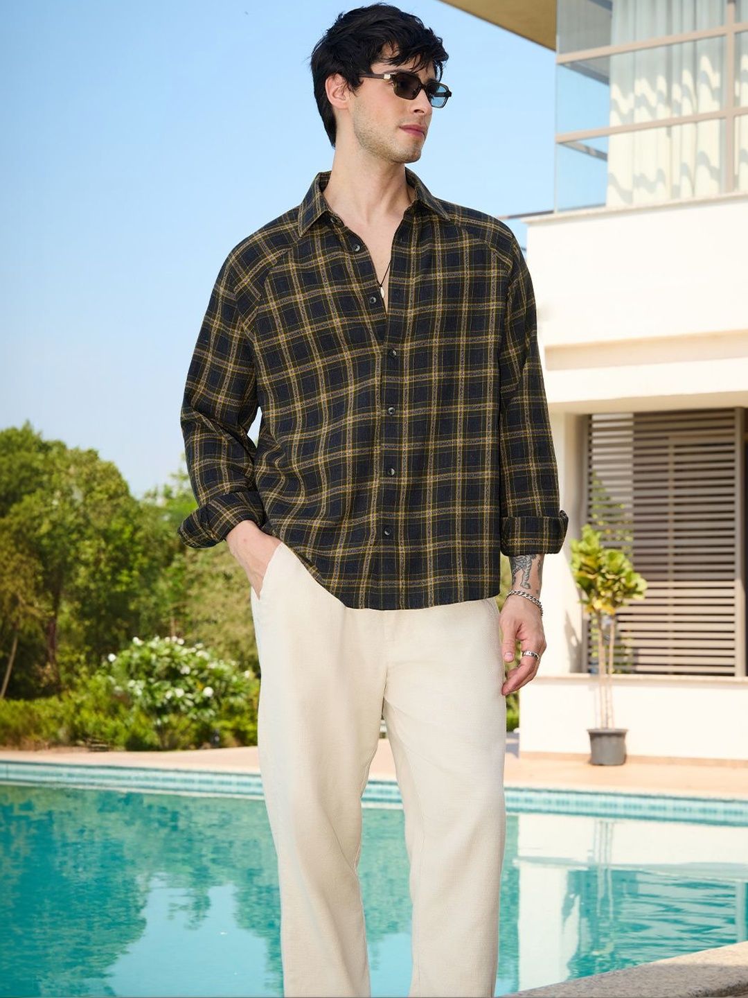 The Souled Store Mens Checked Black Relaxed Shirts