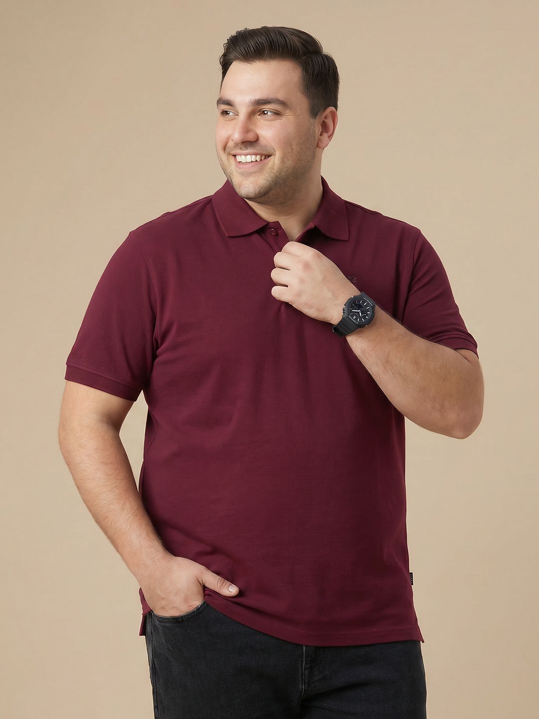 Sztori Plus Size Polo Collar Pure Cotton T-shirt