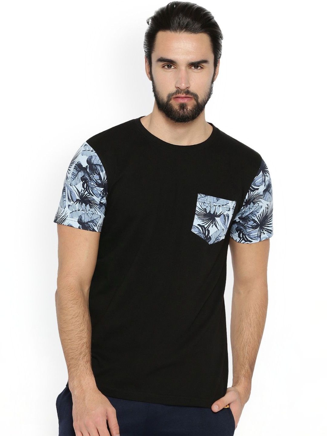 CAHOOT Men Floral Colourblocked Tropical Pure Cotton Blend Pockets T-shirt