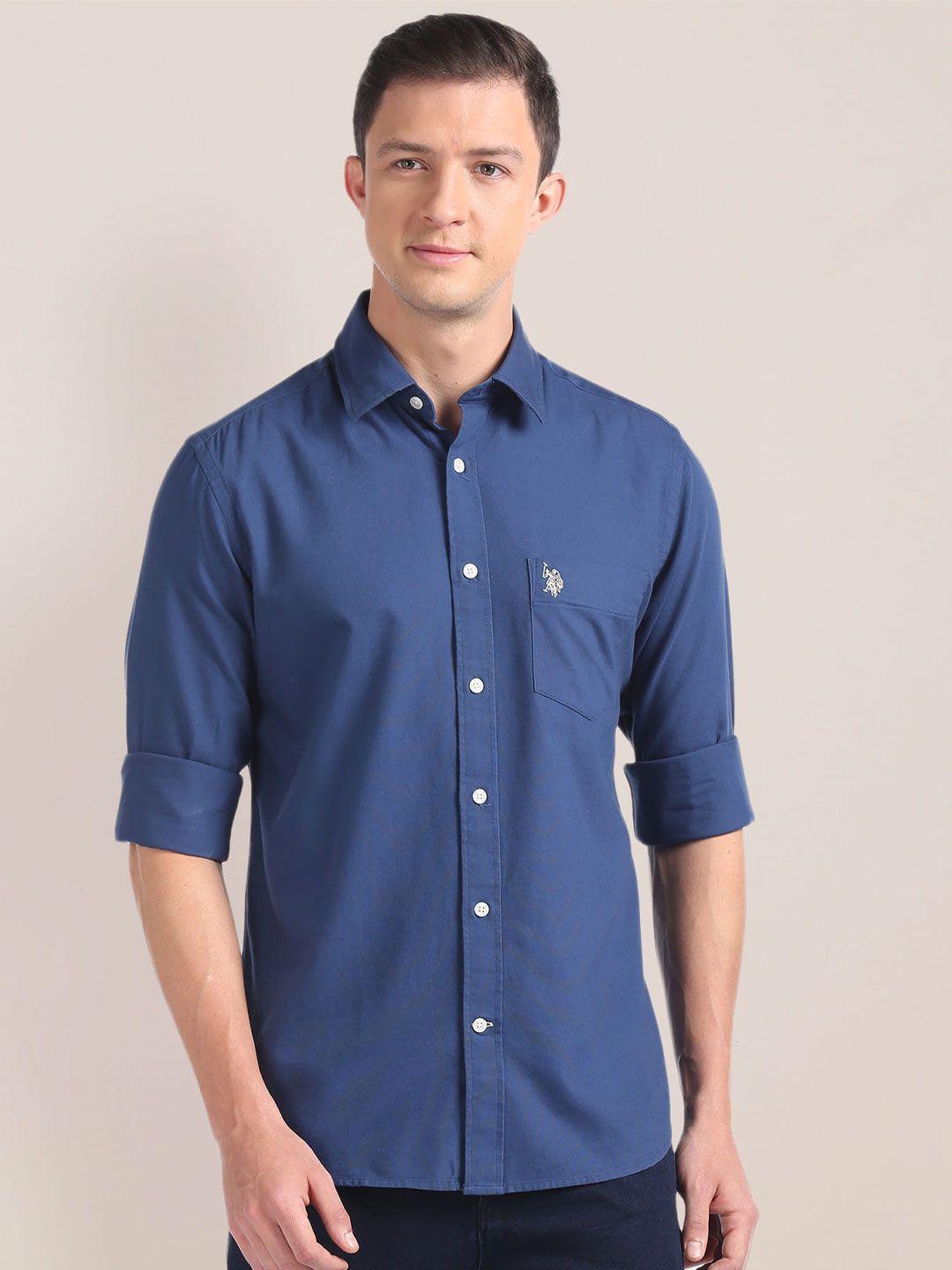 U.S. Polo Assn. Tailored Fit Spread Collar Pure Cotton Casual Shirt