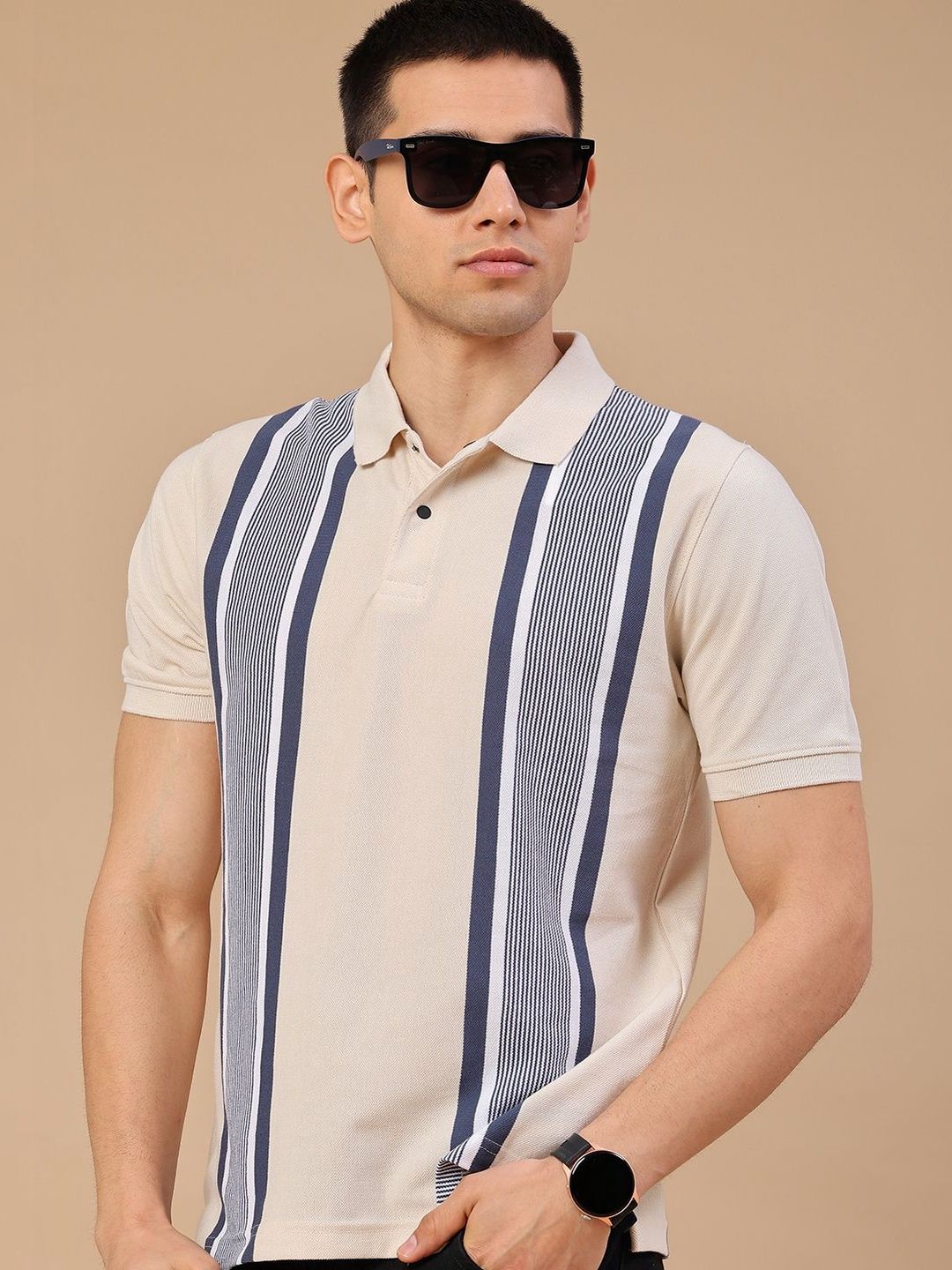 V-Mart Men Striped Polo Collar Pockets T-shirt
