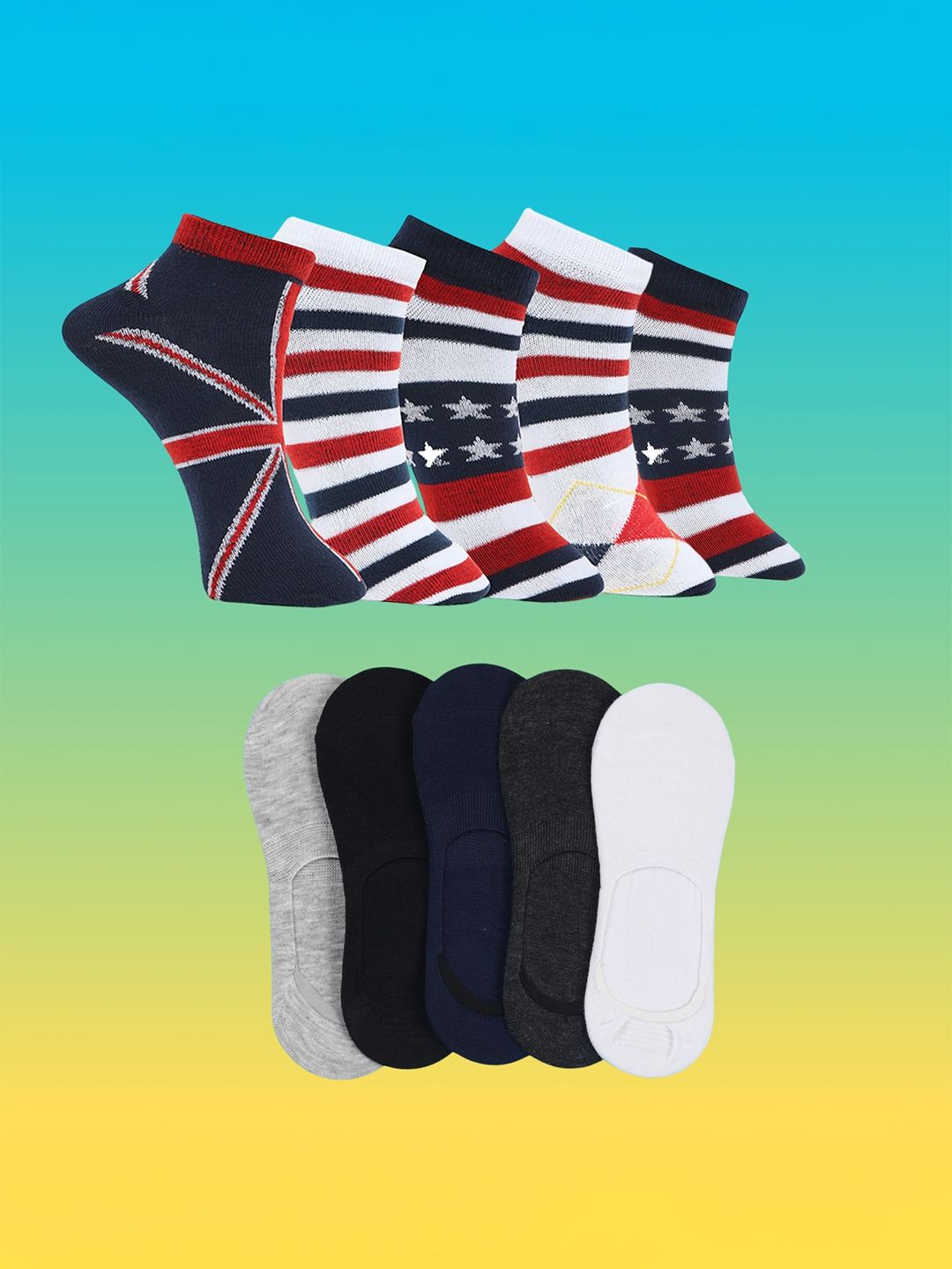 MJE Men Pack of 10 Cotton Blend Assorted Patterned Ankle Length Socks
