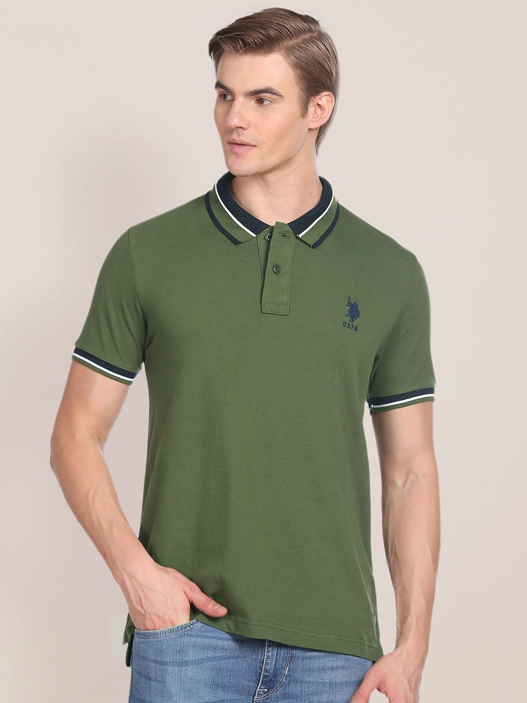 U.S. Polo Assn. Pure Cotton Solid Polo Collar Slim Fit Casual T-shirt