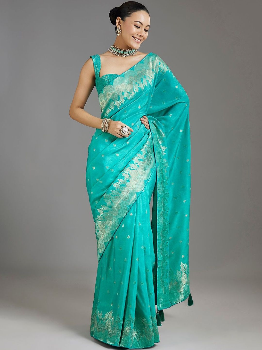 KALKI Fashion KALKI Fashion Ethnic Motifs Zari Silk Blend Heavy Work Saree