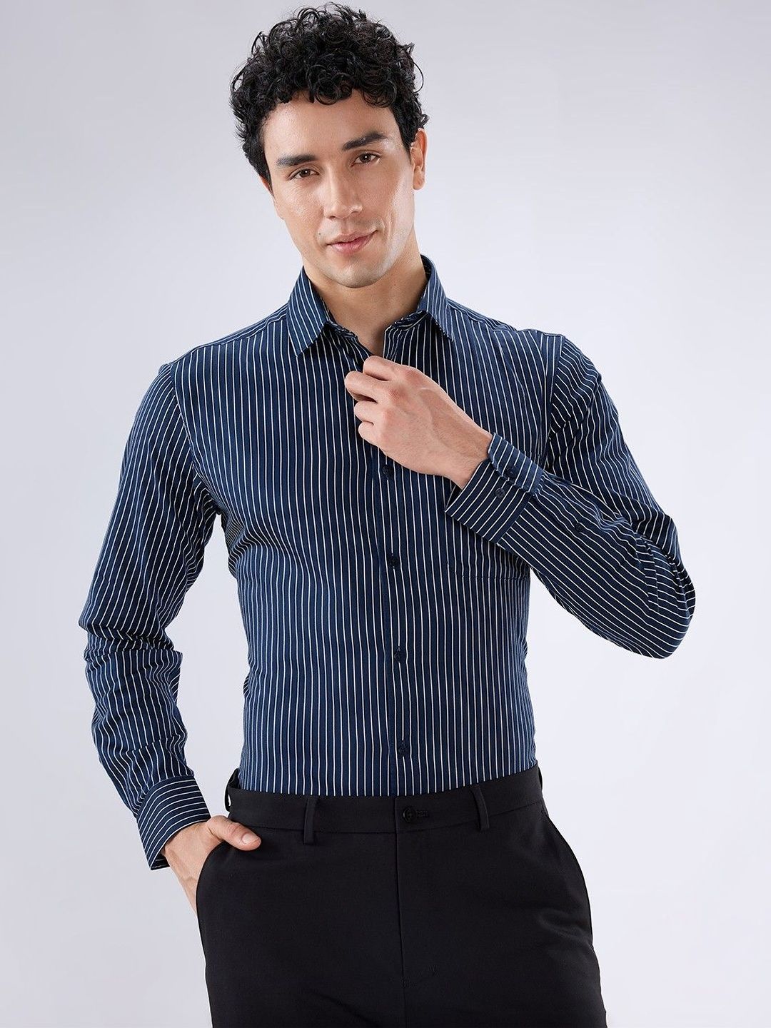 Raymond Striped Cotton Spread Collar Slim Fit Shirts