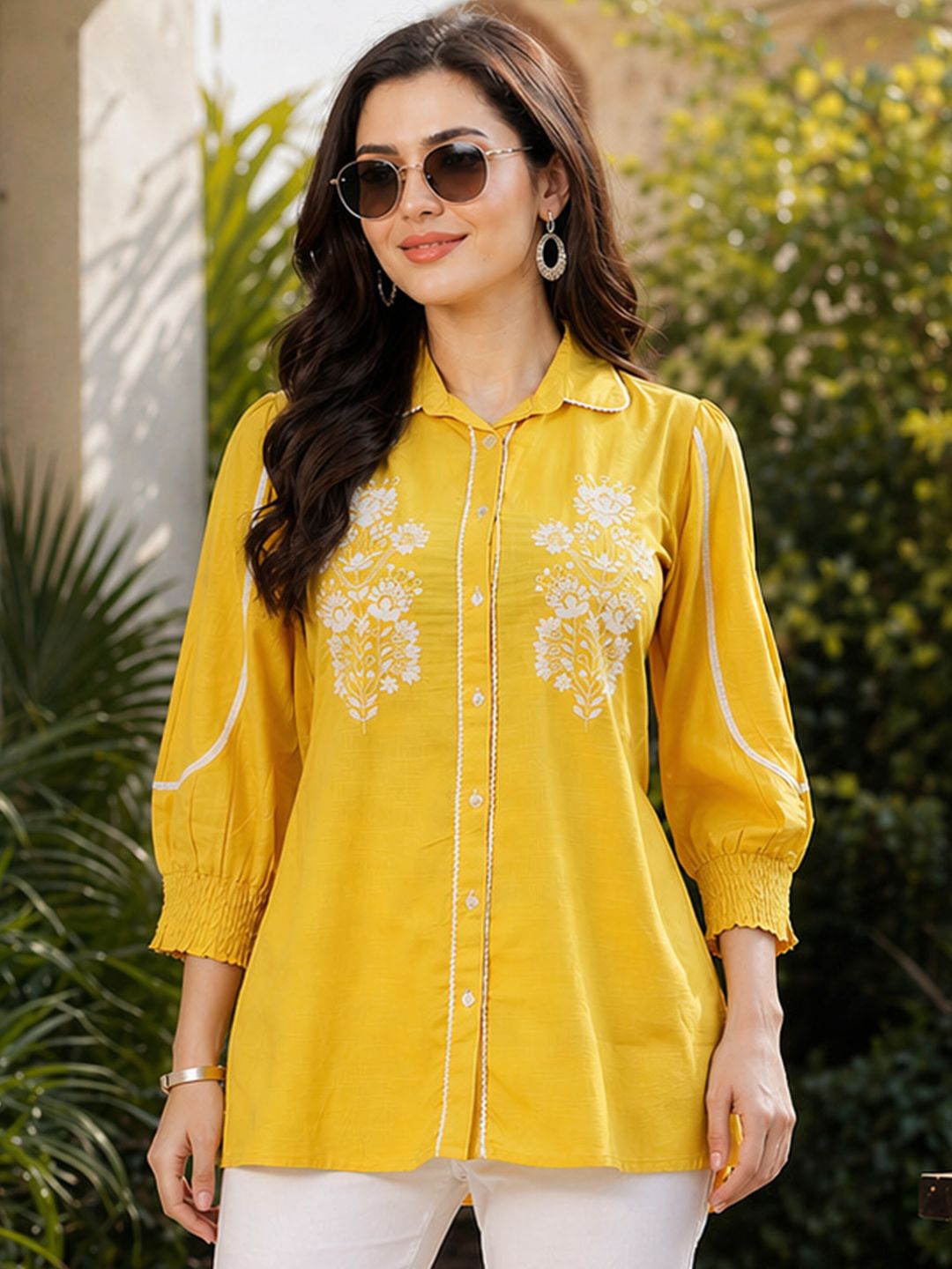 Buy Nayam By Lakshita Women Floral Shirt Style Puff Sleeves