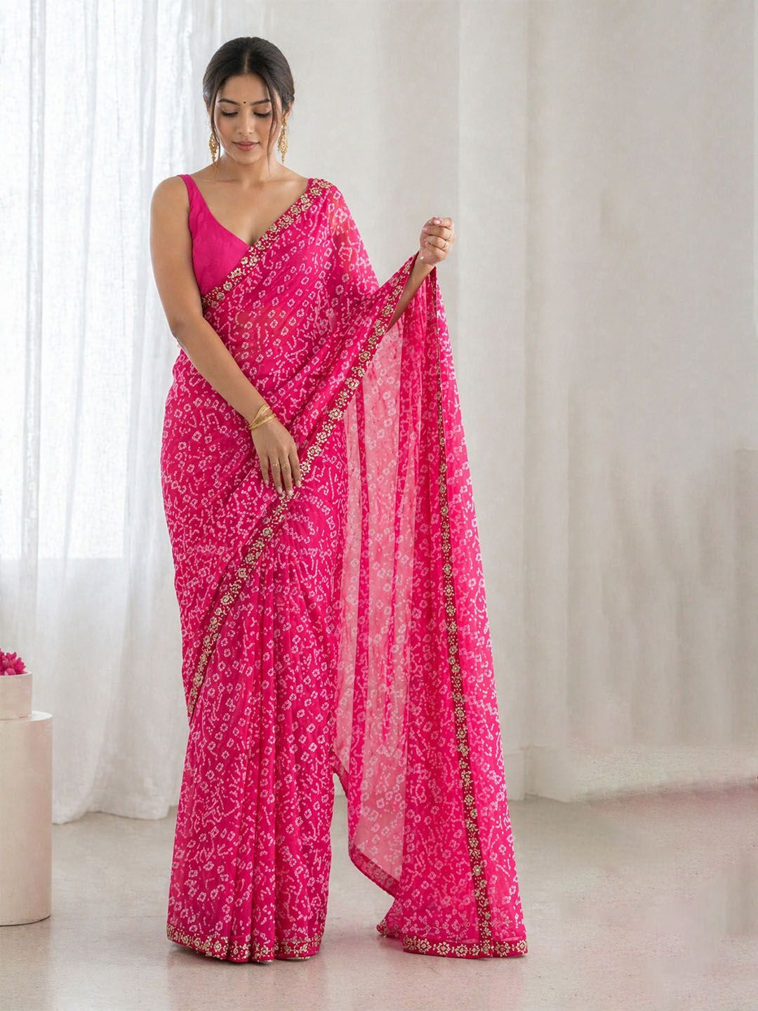 Anouk Mirage Bandhani Sequinned Poly Georgette Bandhani Saree
