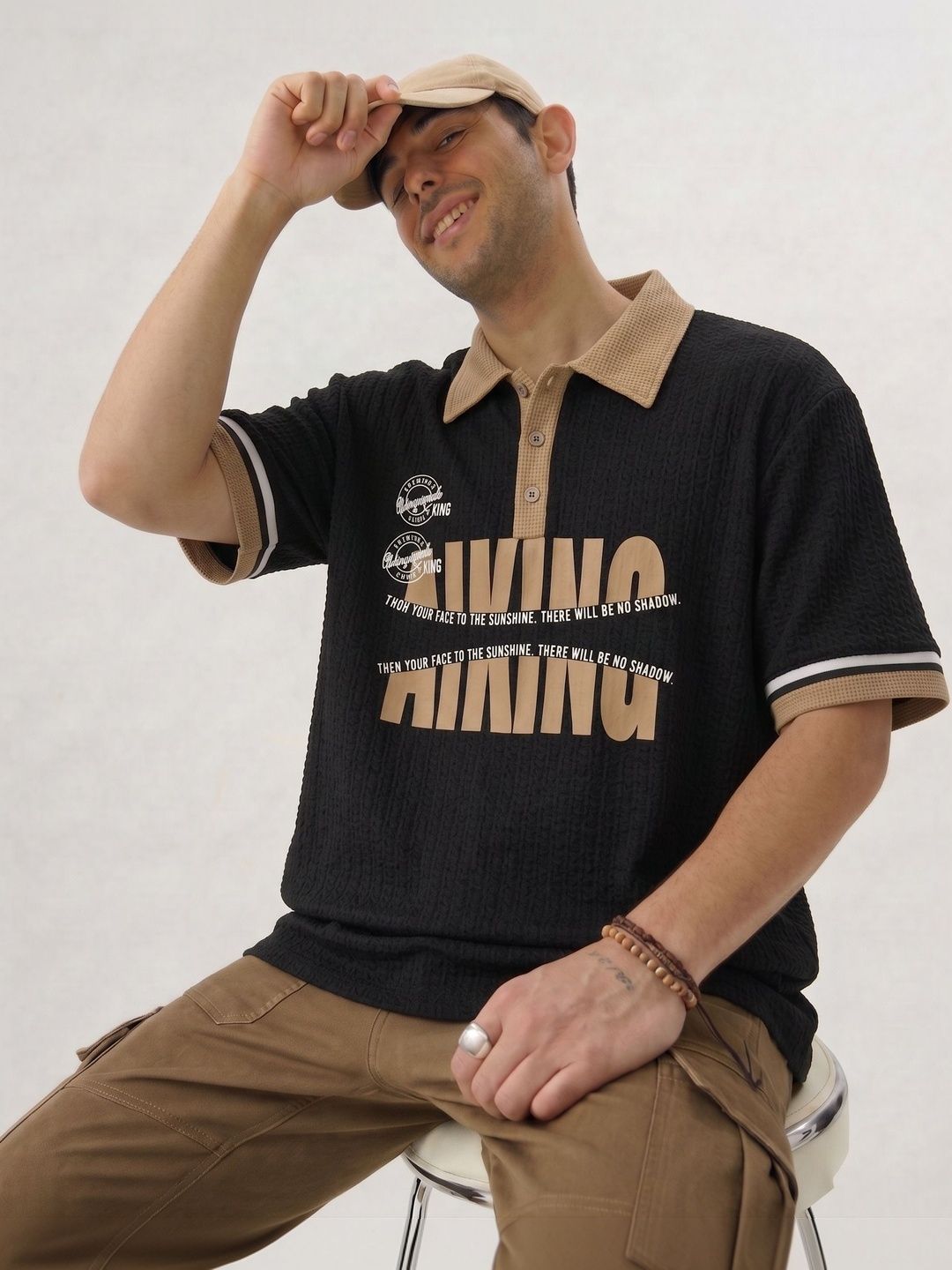 Try This Try This Men Typography Printed Polo Collar Pockets T-shirt