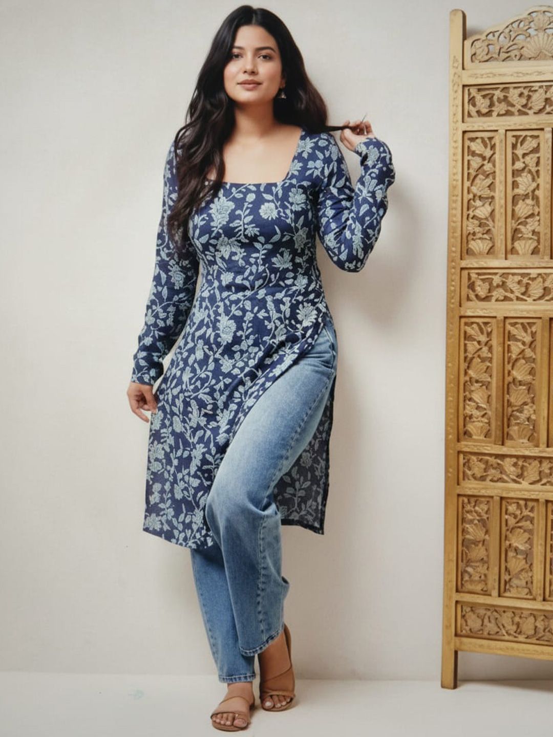 Bibhatsu Floral Printed Square Neck Kurti
