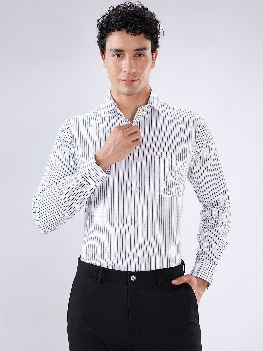 Raymond Striped Cotton Spread Collar Slim Fit Shirt