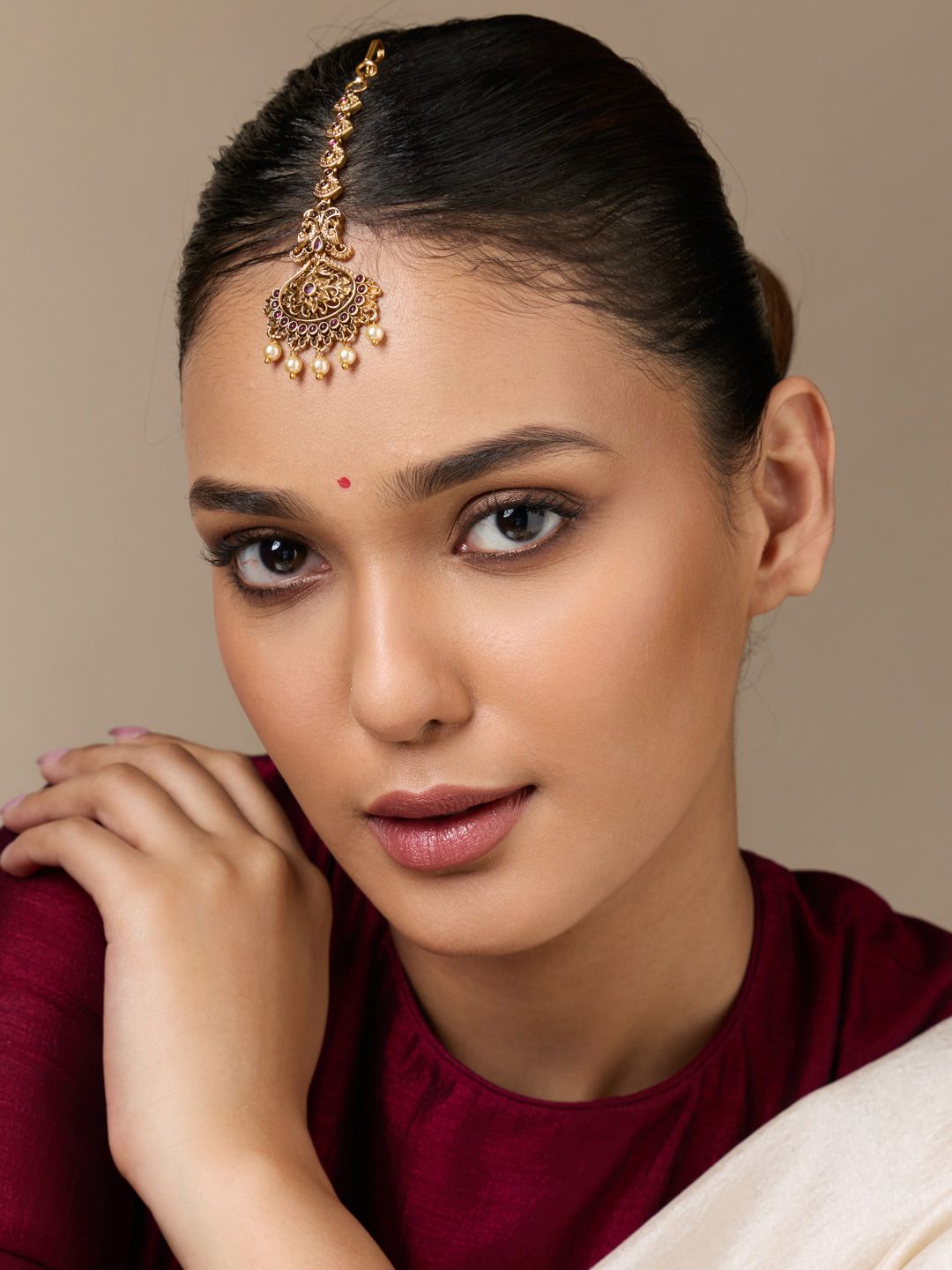 Kushal's Fashion Jewellery Gold-Plated Studded Maang Tikka Head Jewellery