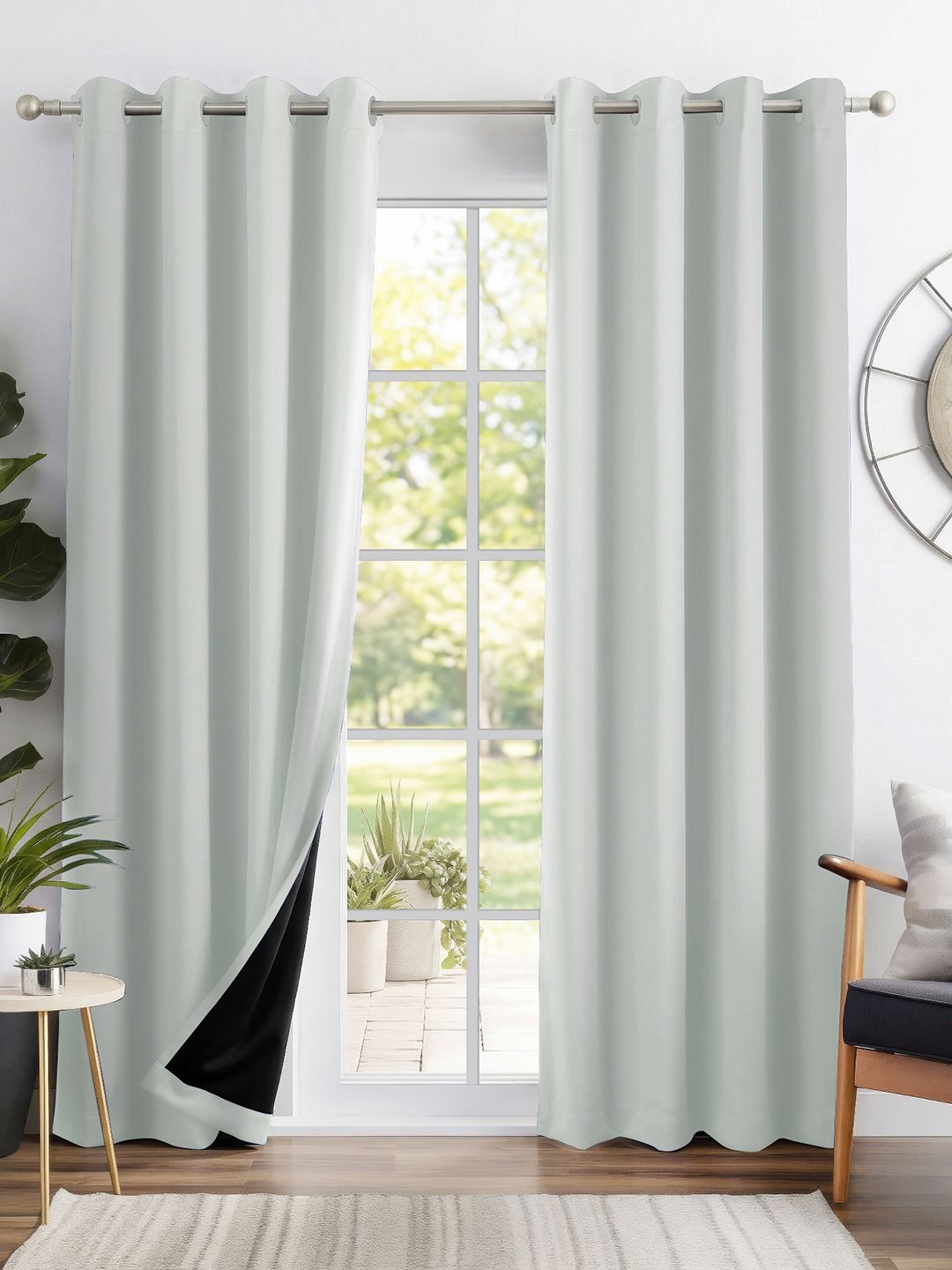 Story@home Story@home Grey 2 Pieces Black Out Door Curtains