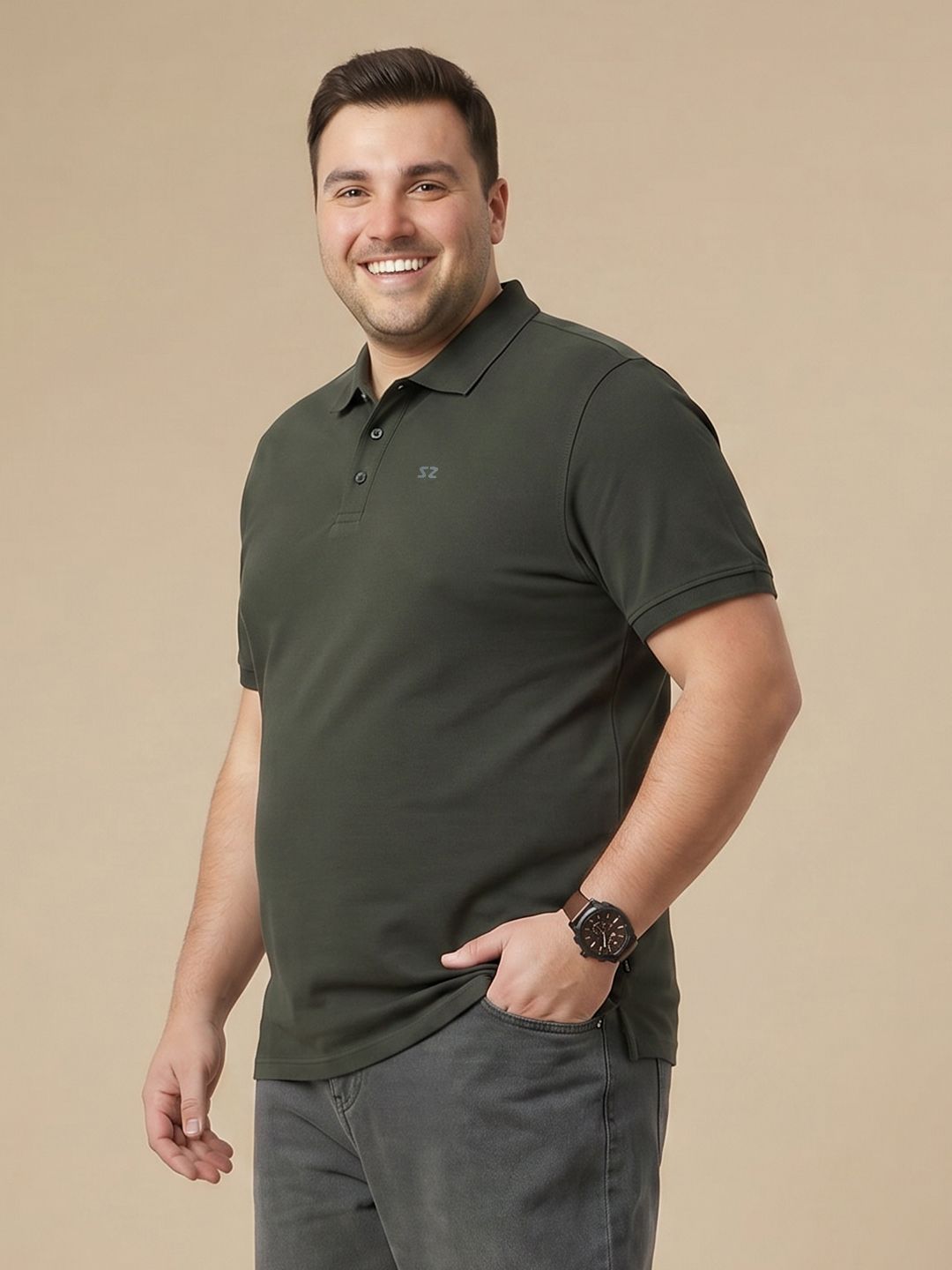 Sztori Plus Size Polo Collar Pure Cotton T-shirt
