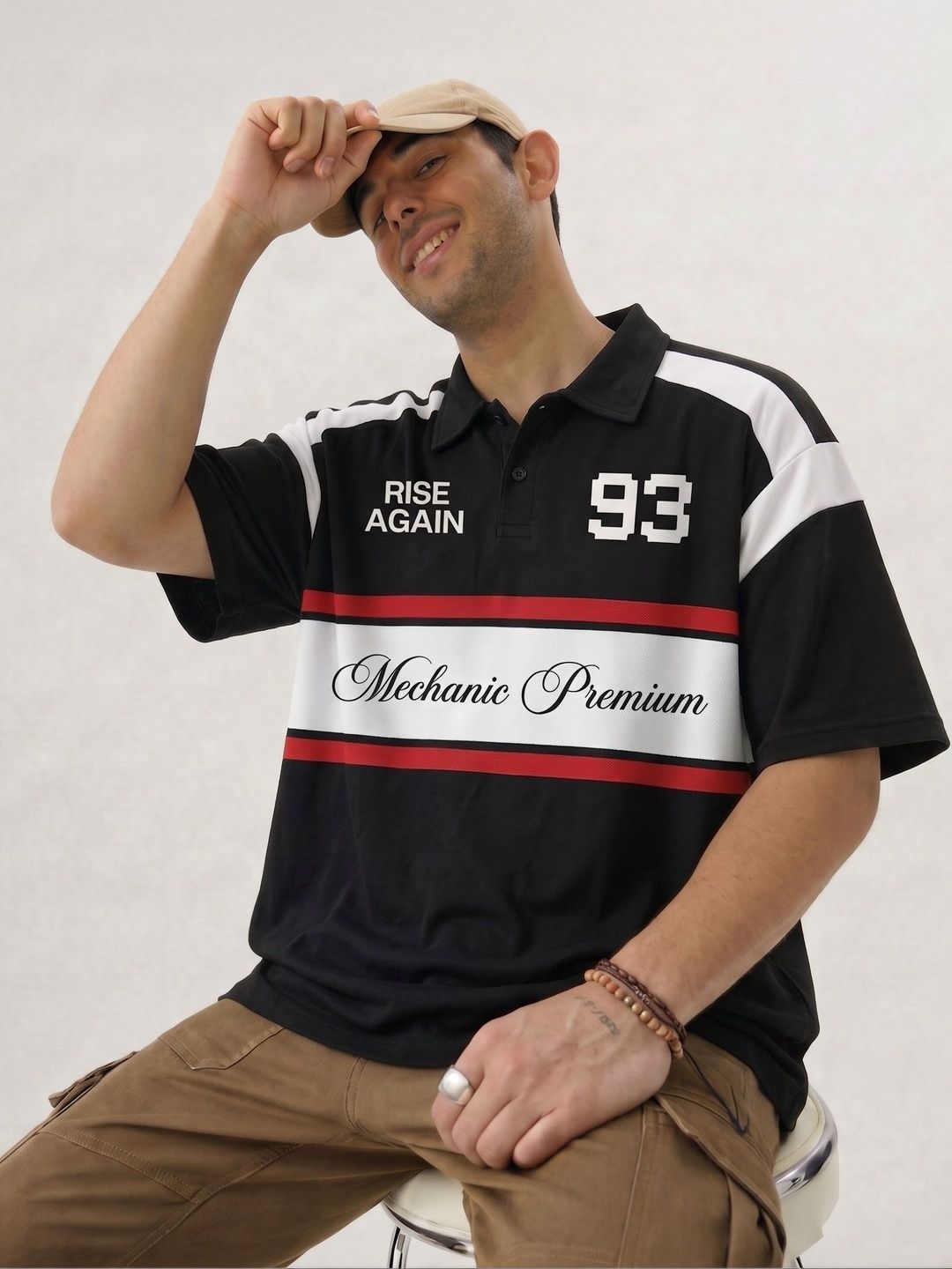 Try This Men Typography Colourblocked Polo Collar Pockets T-shirt