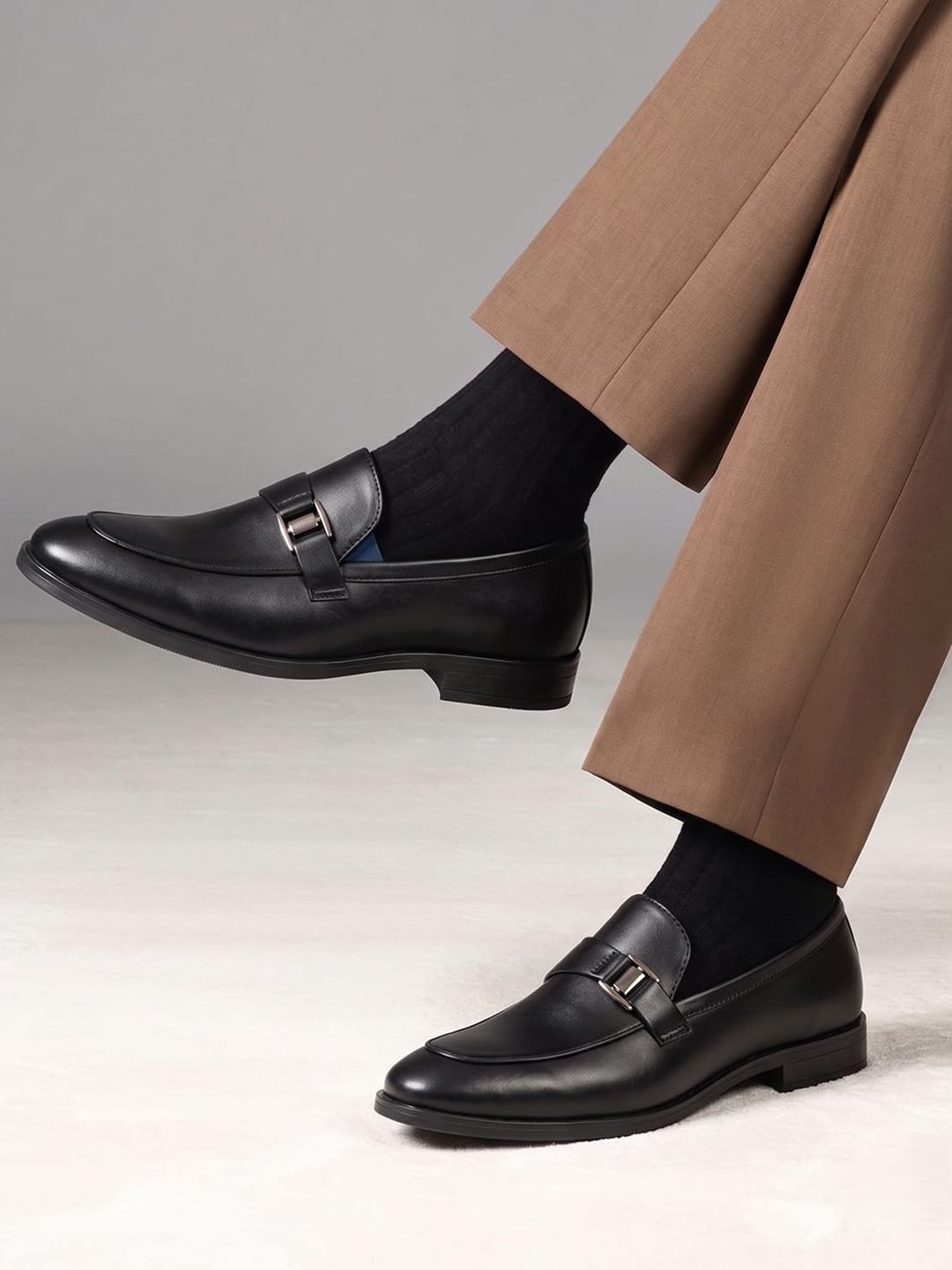 House of Pataudi Men Round Toe Formal Slip-On Loafers