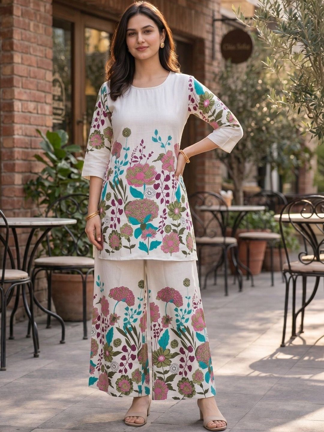 ZIVRAA Floral Printed Tunic with Palazzos