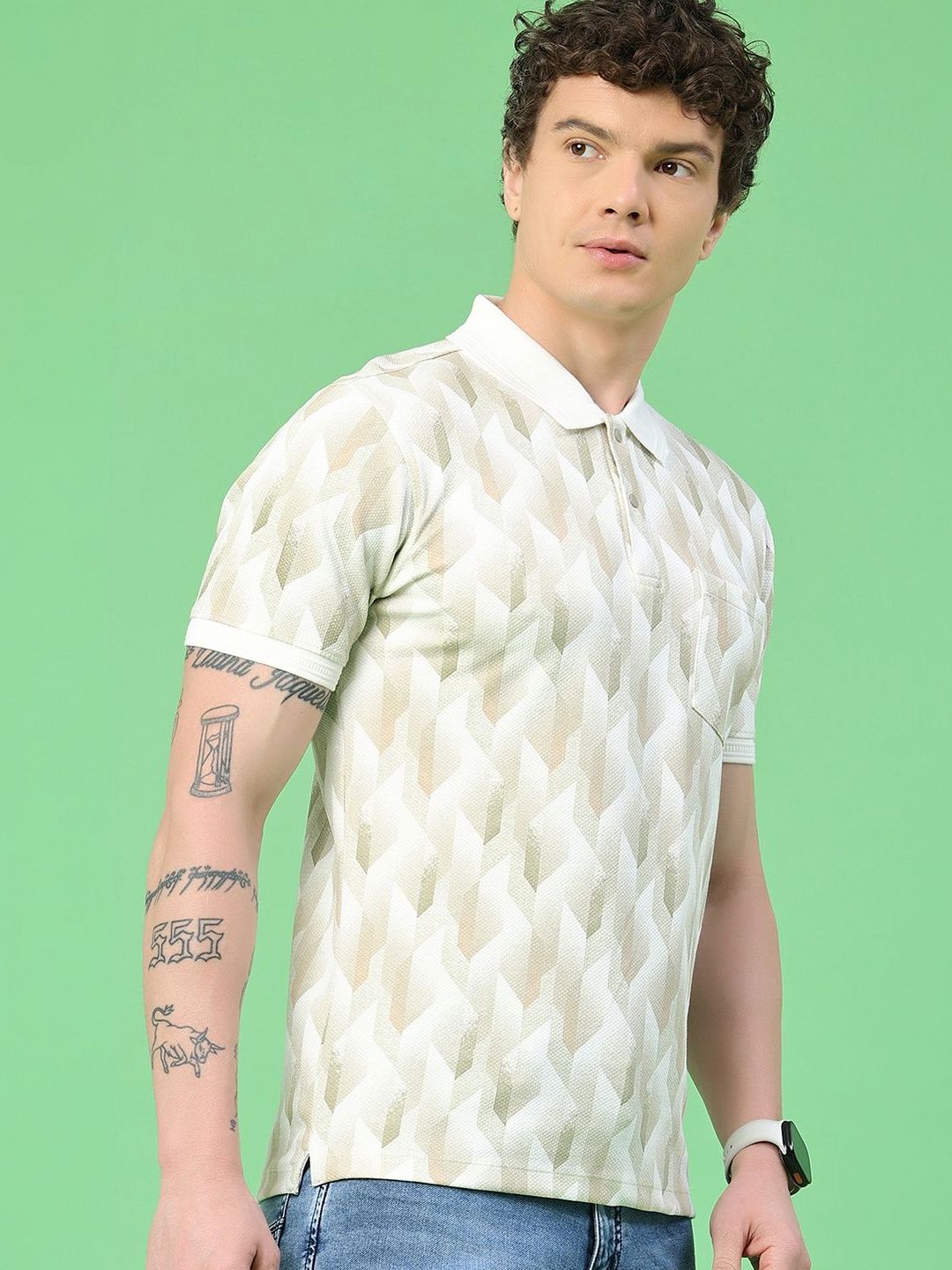 V-Mart Men Printed Polo Collar Pockets T-shirt
