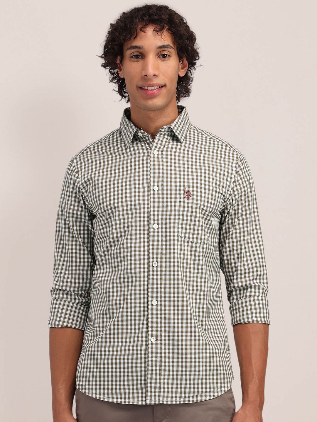 U.S. Polo Assn. Pure Cotton Tailored Fit Gingham Checks Opaque Casual Shirt