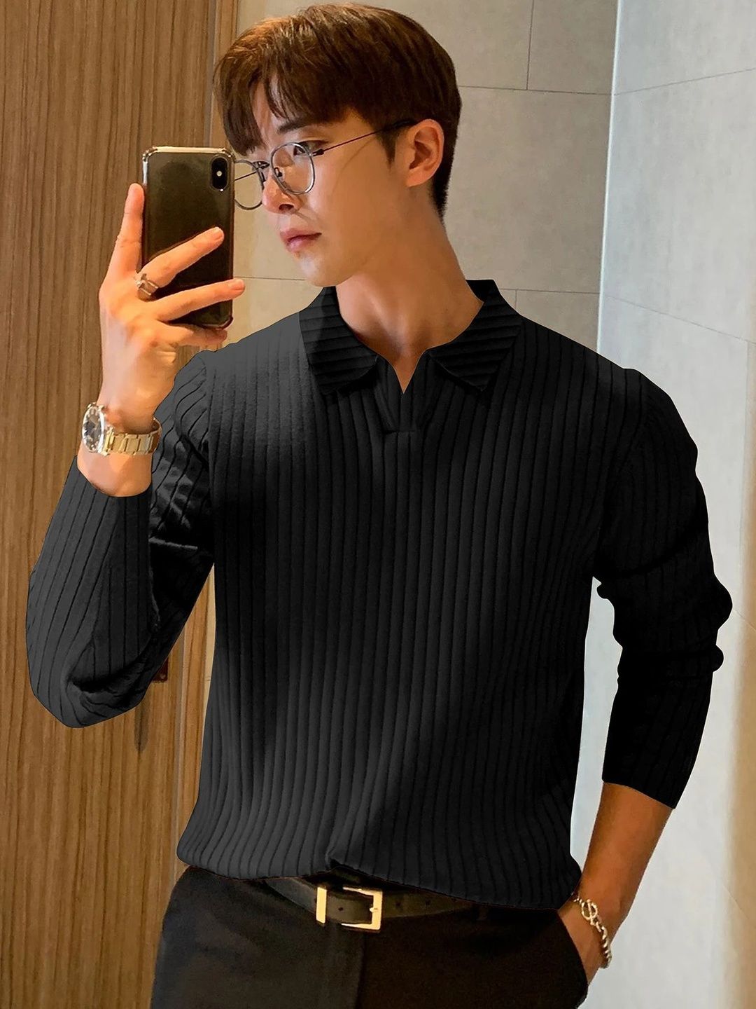 HAPPY KHAJANA Men Polo Collar T-shirt