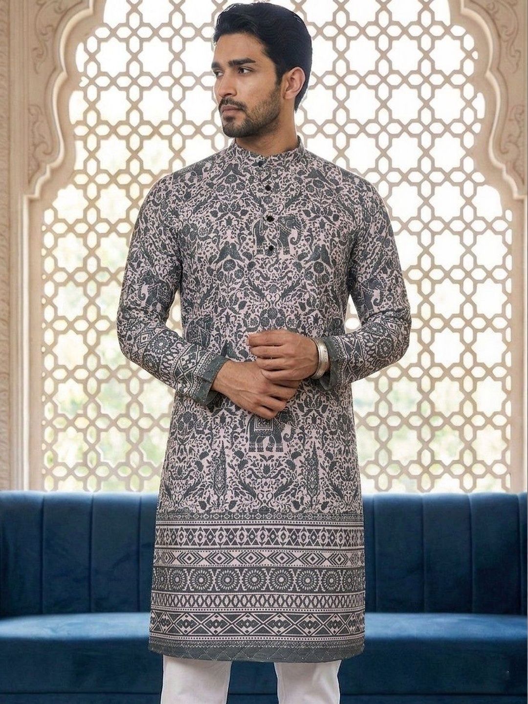 Dincharya Men Ethnic Motifs Printed Floral Kurta