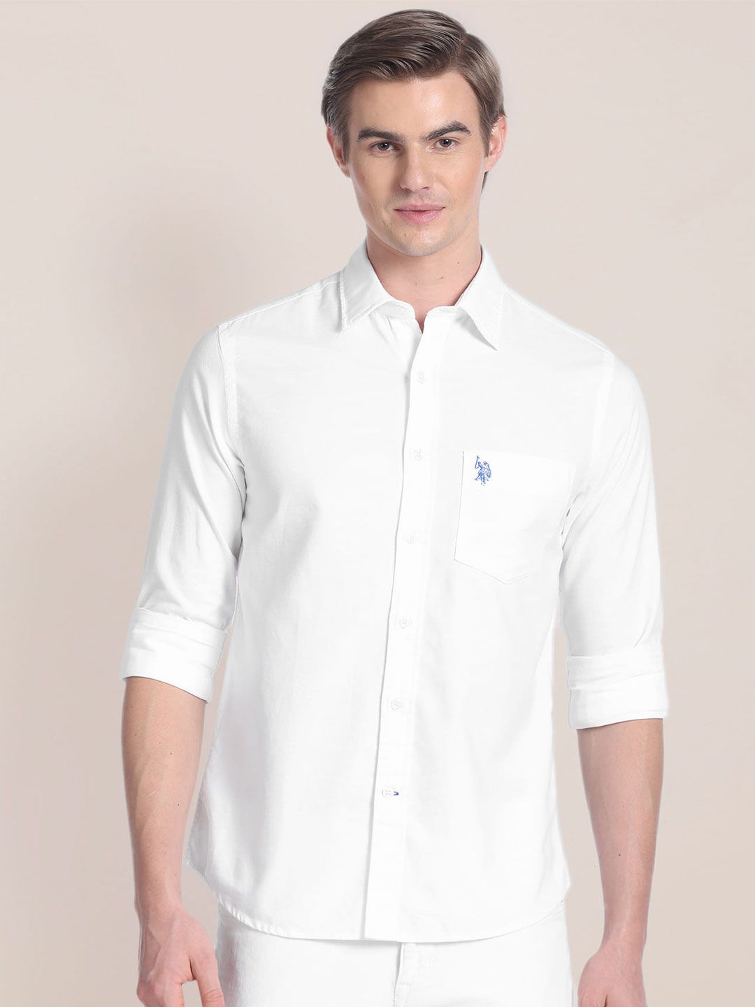 U.S. Polo Assn. Pure Cotton Solid Tailored Fit Casual Shirt