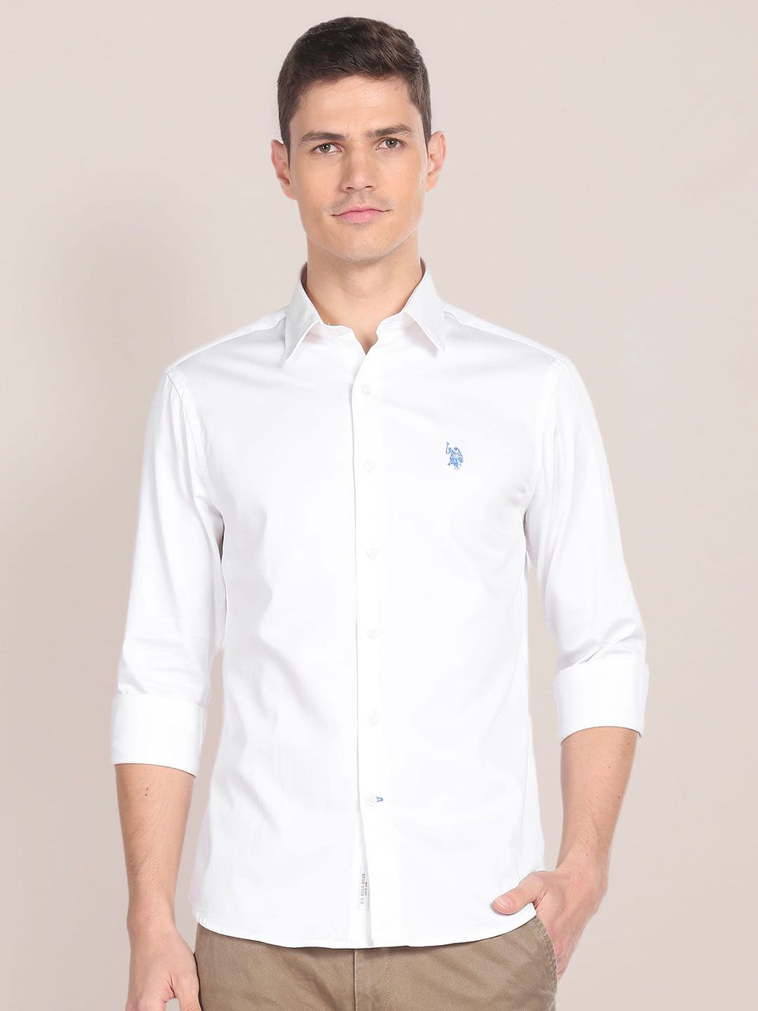 U.S. Polo Assn. Tailored Fit Spread Collar Pure Cotton Casual Shirt