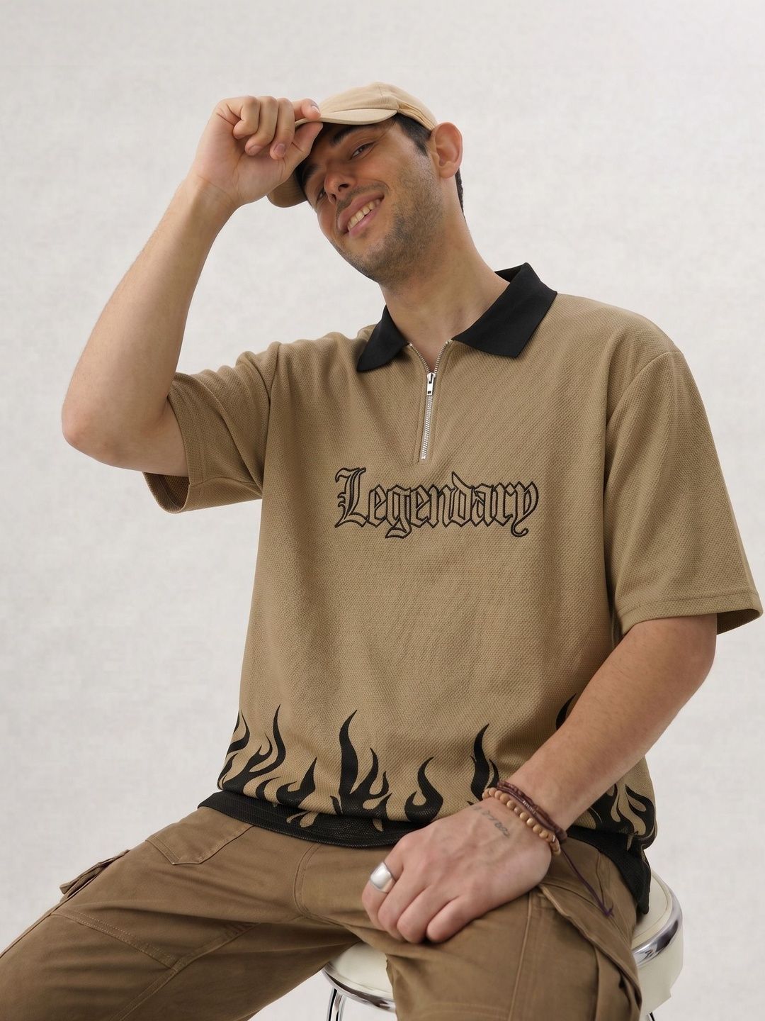 Try This Men Typography Printed Polo Collar T-shirt