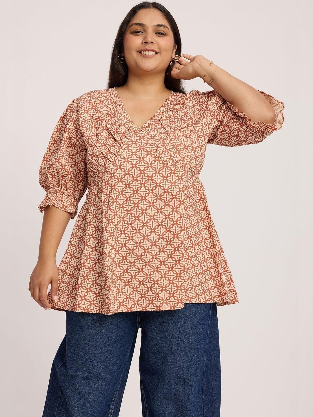 Women Floral Print Top Virgio Women Women Floral Print Cotton Plus Size Top