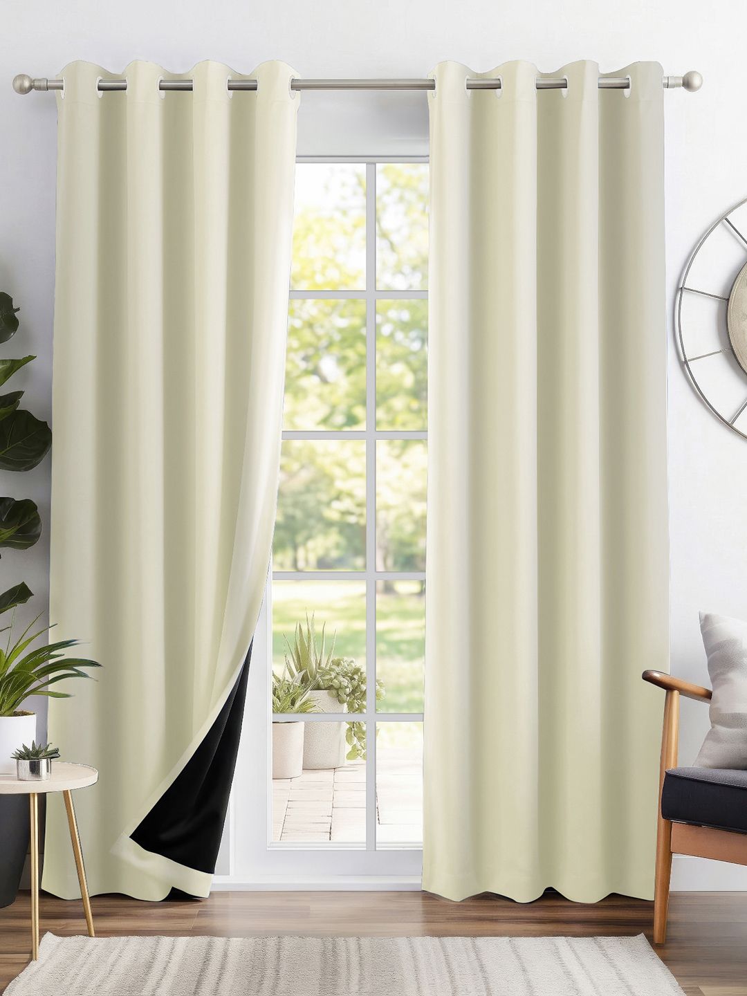 Story@home Story@home Beige 2 Pieces Black Out Door Curtains