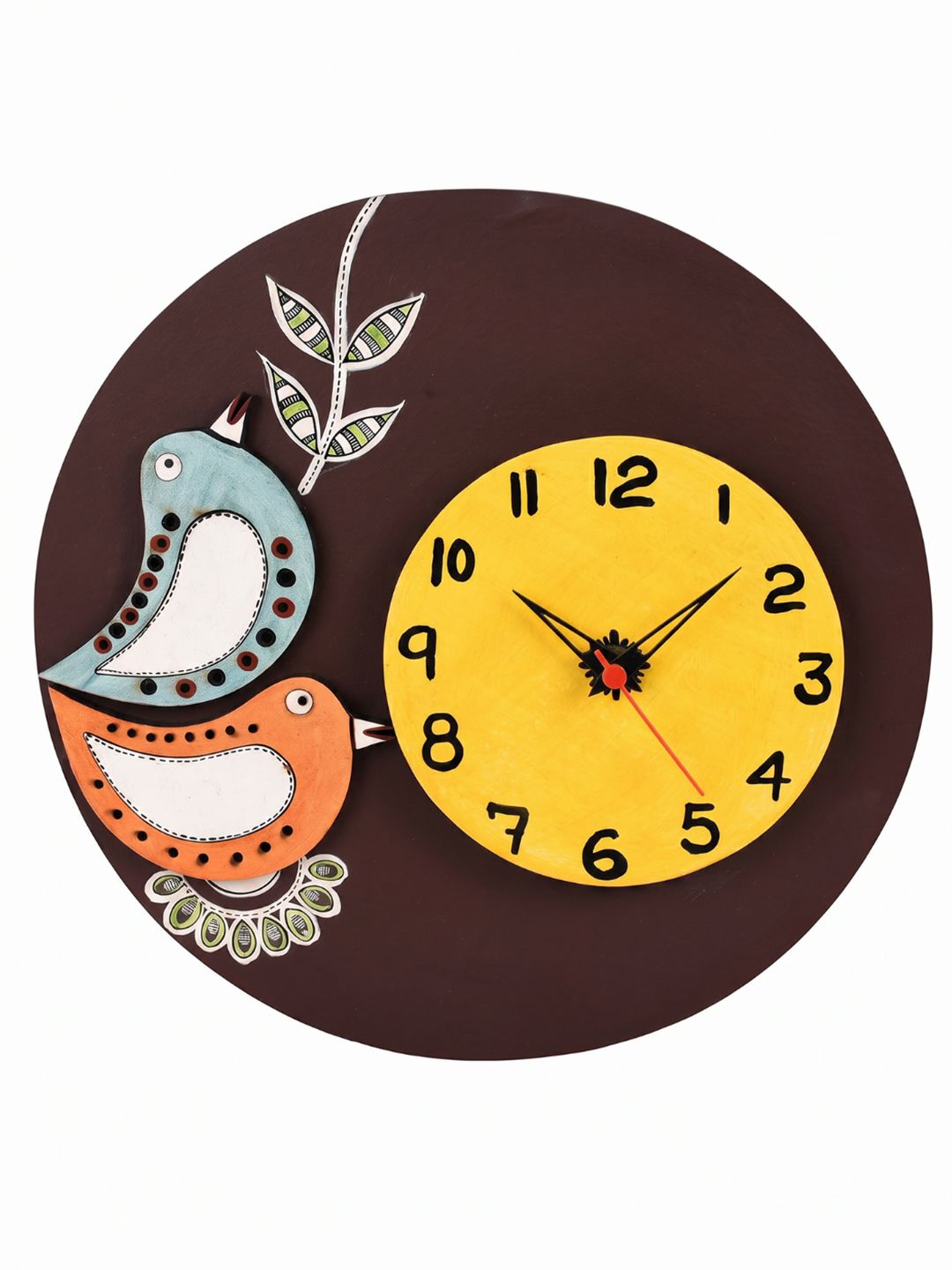 AAKRITI ART CREATIONS AAKRITI ART CREATIONS Brown Wooden Tribal Art Printed Round Analogue Wall Clock
