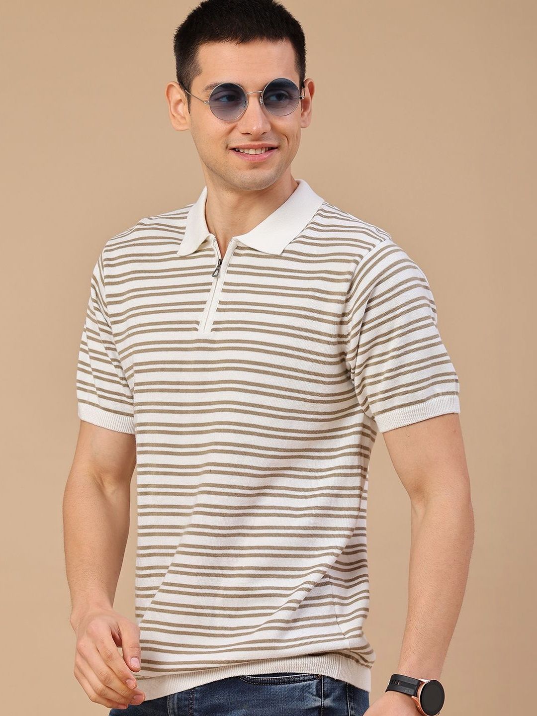 V-Mart Men Striped Polo Collar T-shirt